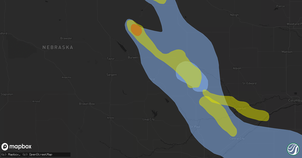 Hail map in Ord, NE on August 19, 2026