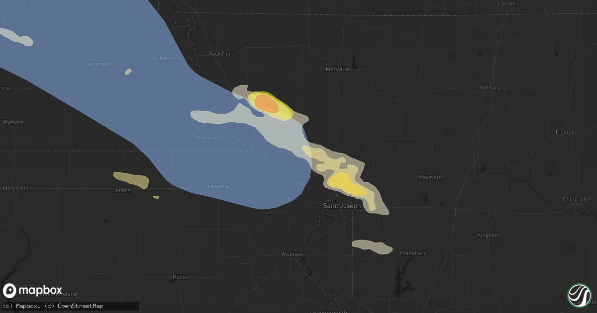 Hail map in Oregon, MO on August 19, 2026