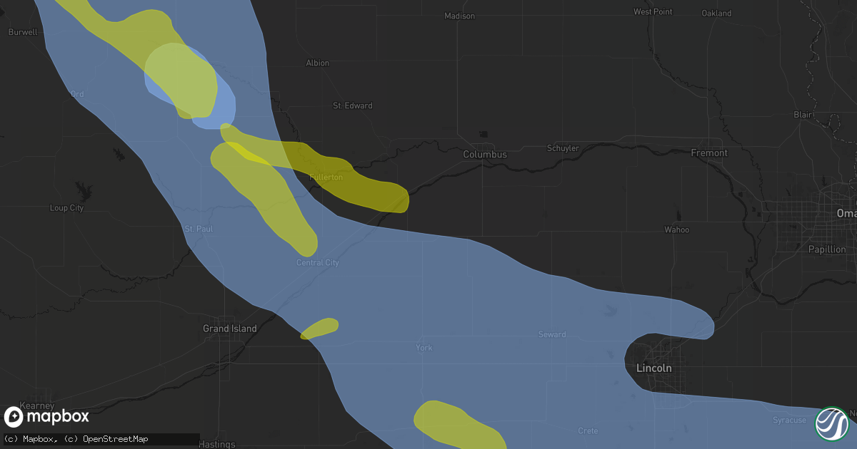 Hail map in Osceola, NE on August 19, 2026