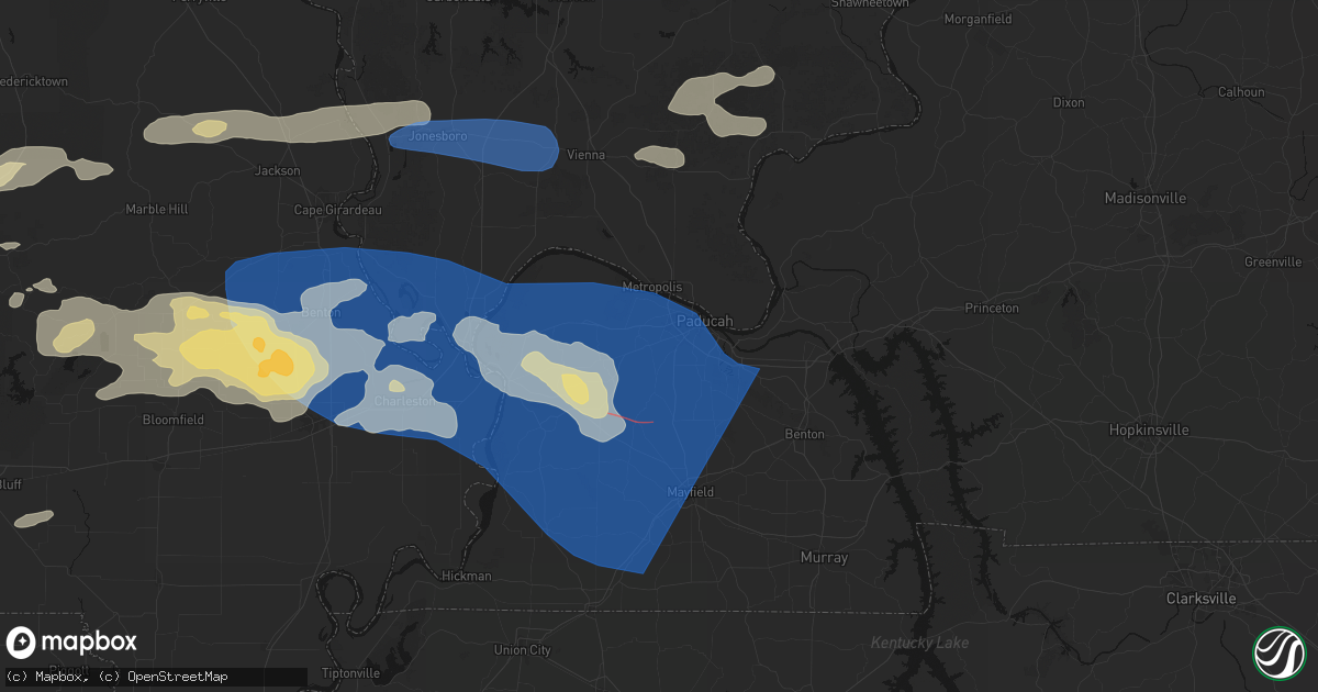 Hail map in Paducah, KY on August 19, 2026