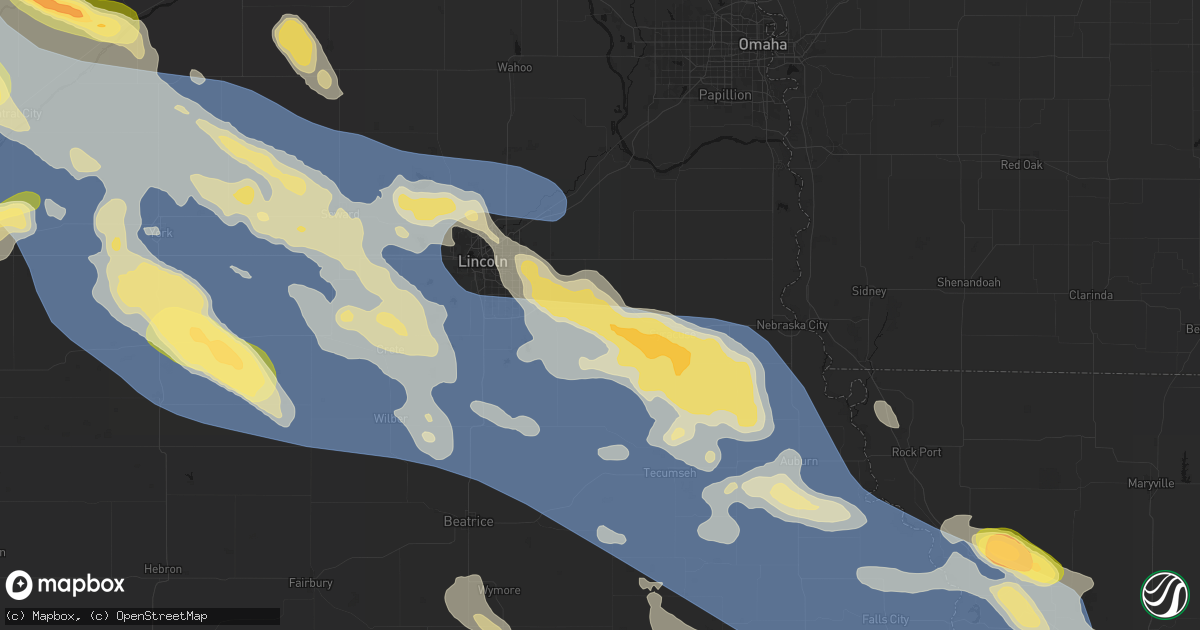Hail map in Palmyra, NE on August 19, 2026
