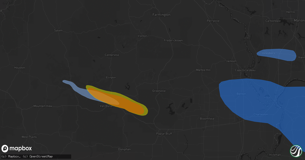 Hail map in Patterson, MO on August 19, 2026