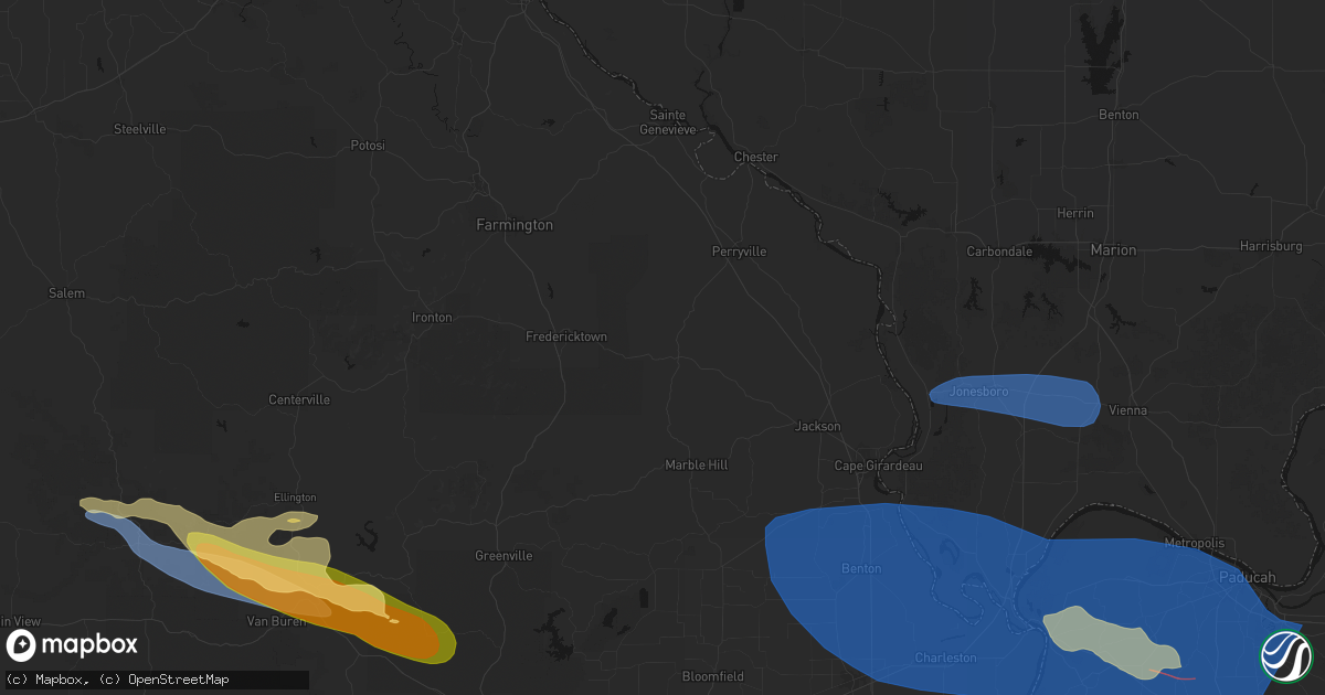 Hail map in Patton, MO on August 19, 2026