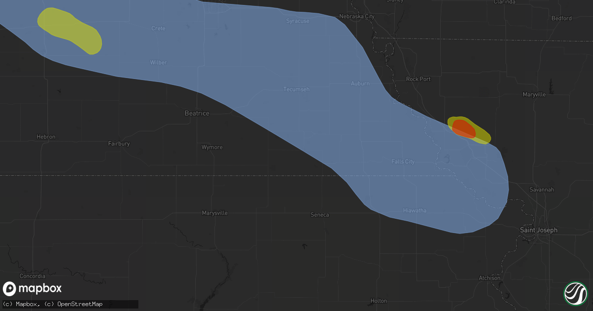 Hail map in Pawnee City, NE on August 19, 2026