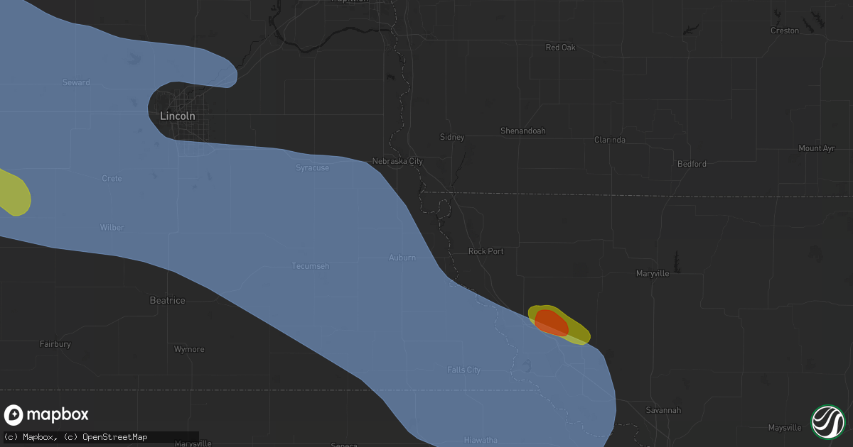 Hail map in Peru, NE on August 19, 2026