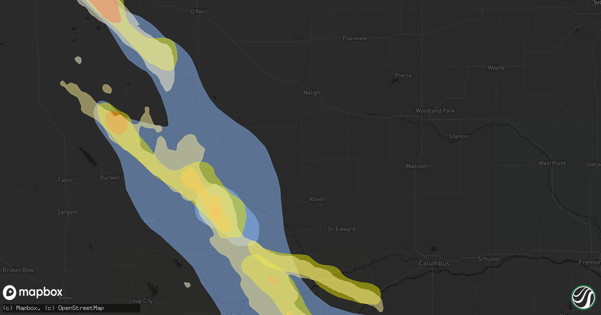 Hail map in Petersburg, NE on August 19, 2026
