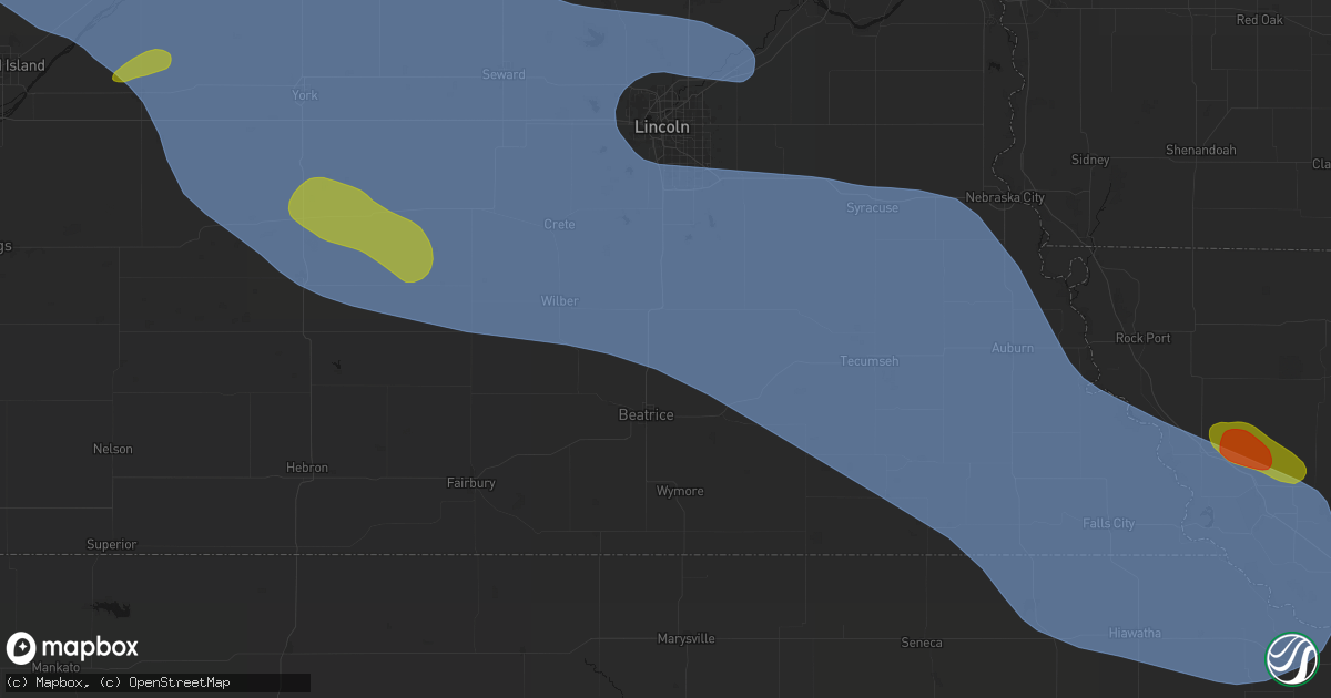 Hail map in Pickrell, NE on August 19, 2026