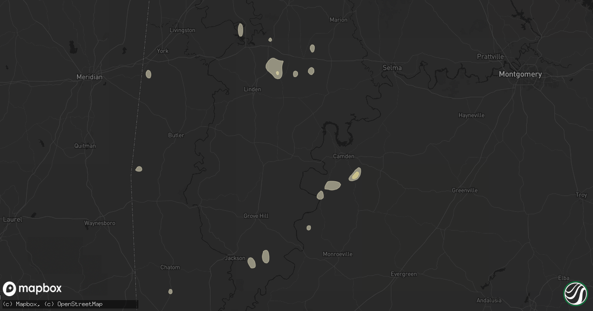 Hail map in Pine Hill, AL on August 19, 2026