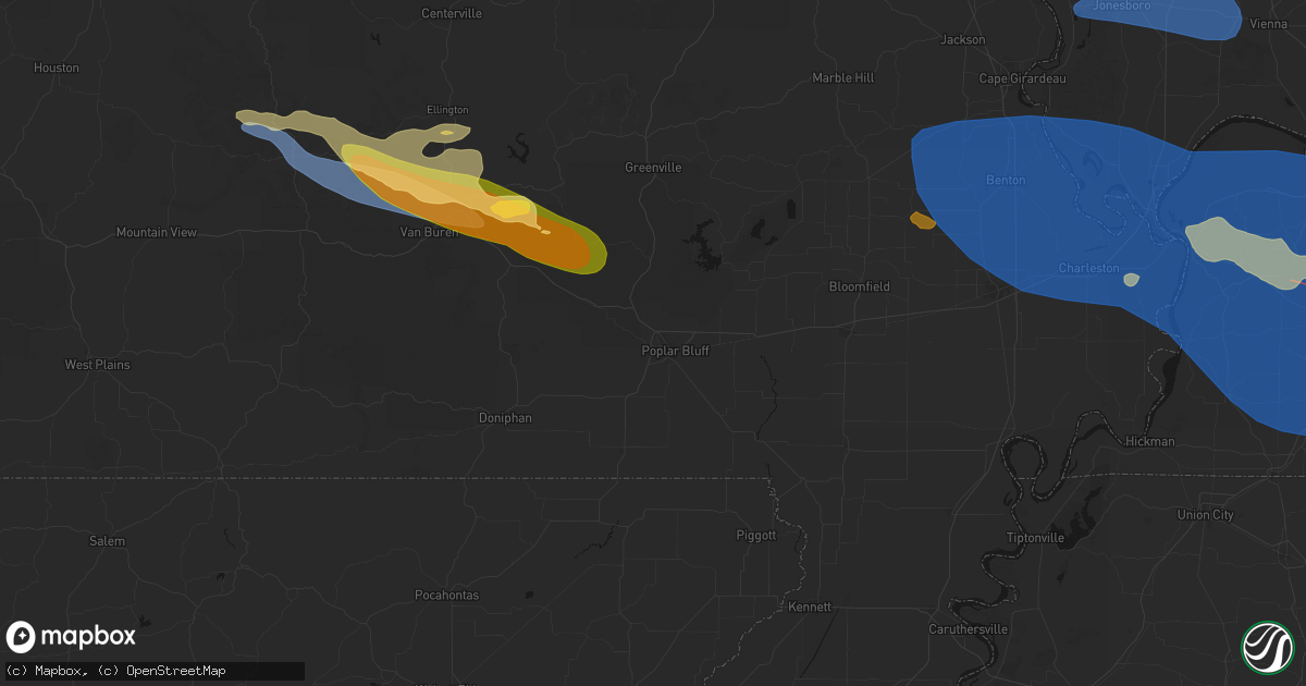 Hail map in Poplar Bluff, MO on August 19, 2026