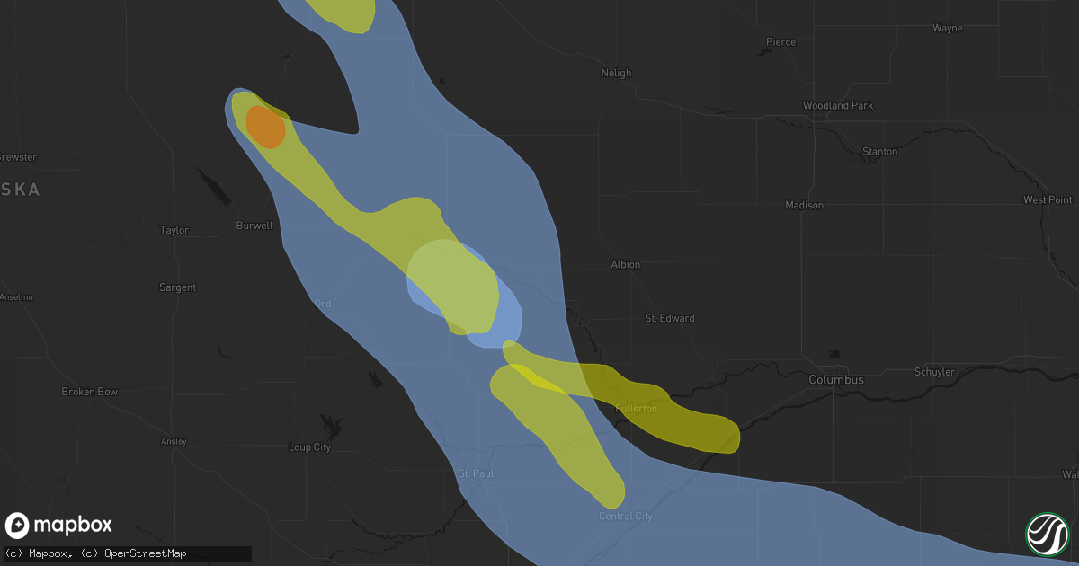 Hail map in Primrose, NE on August 19, 2026