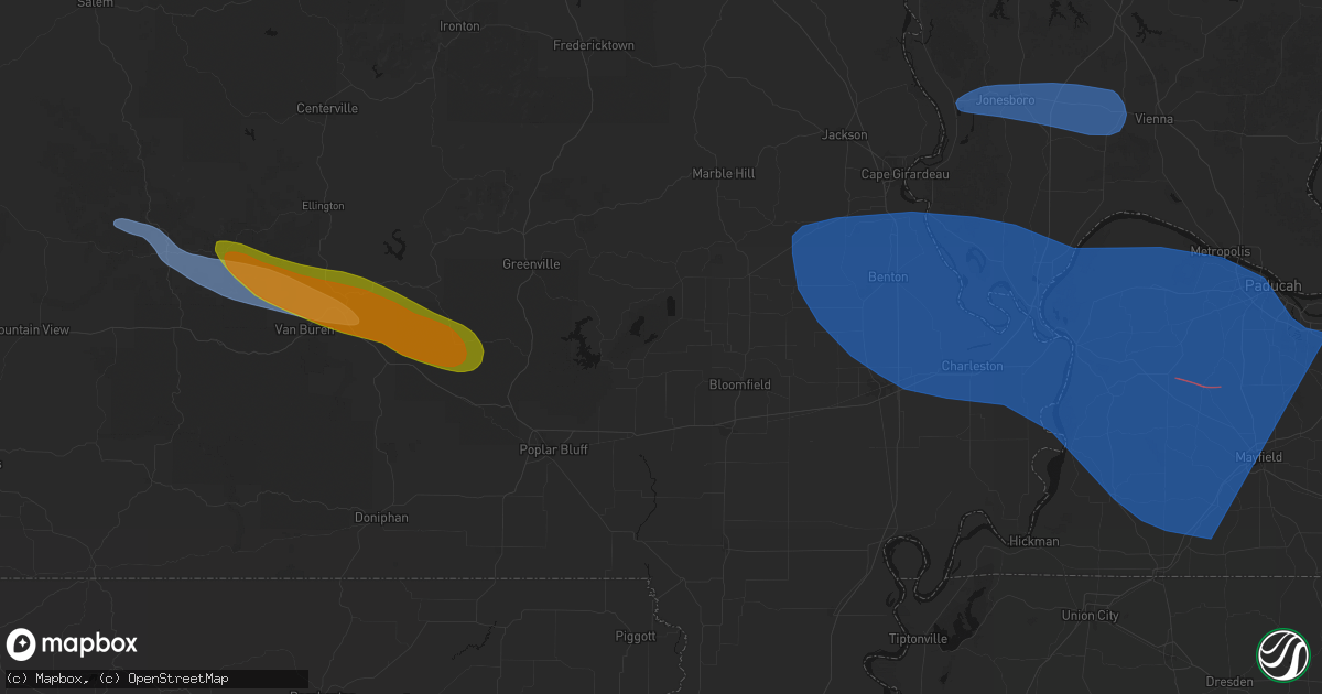 Hail map in Puxico, MO on August 19, 2026
