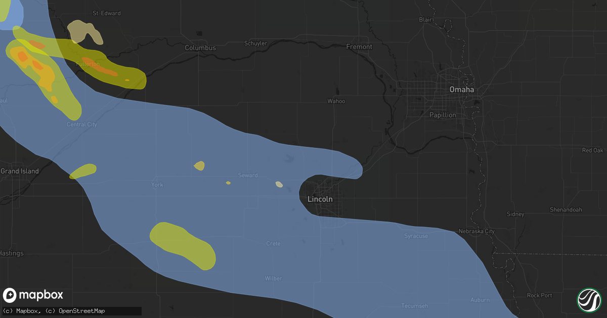 Hail map in Raymond, NE on August 19, 2026