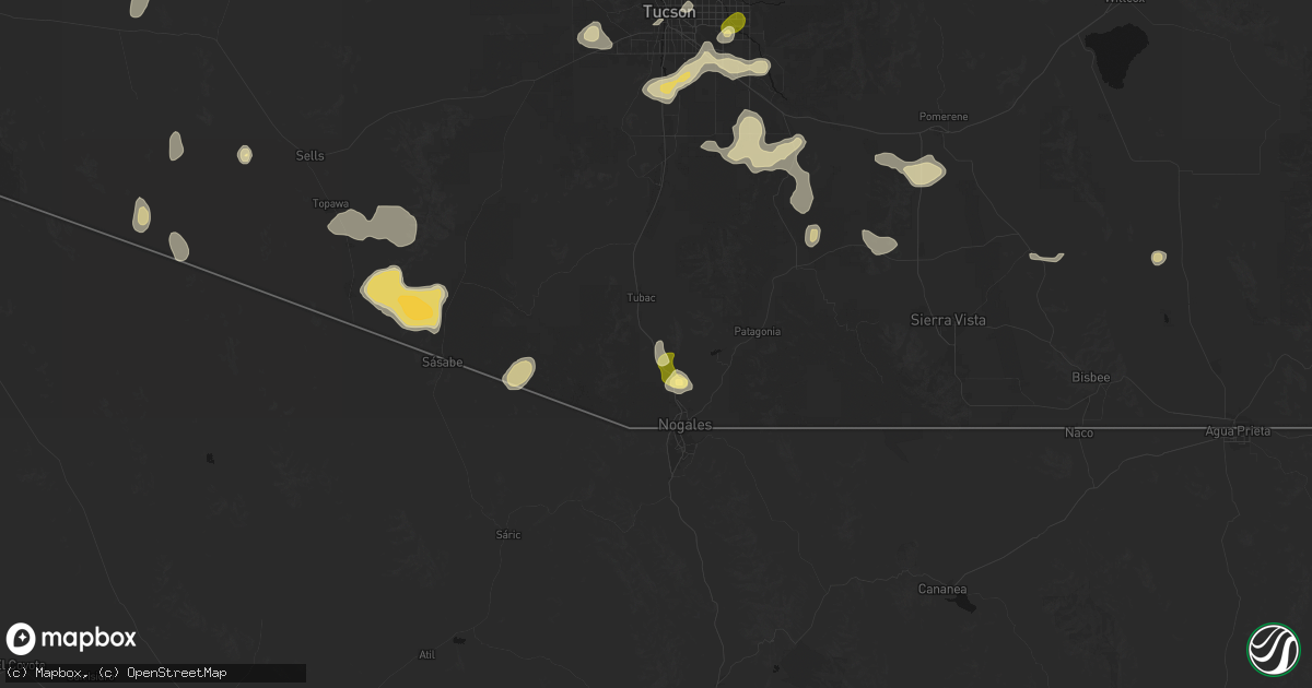 Hail map in Rio Rico, AZ on August 19, 2026