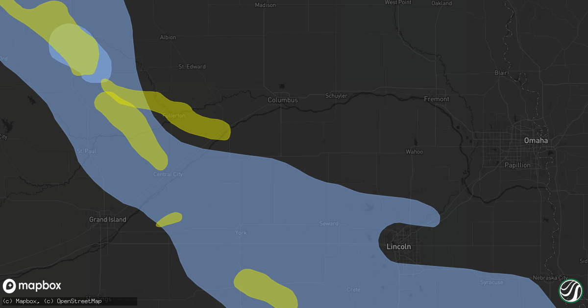 Hail map in Rising City, NE on August 19, 2026