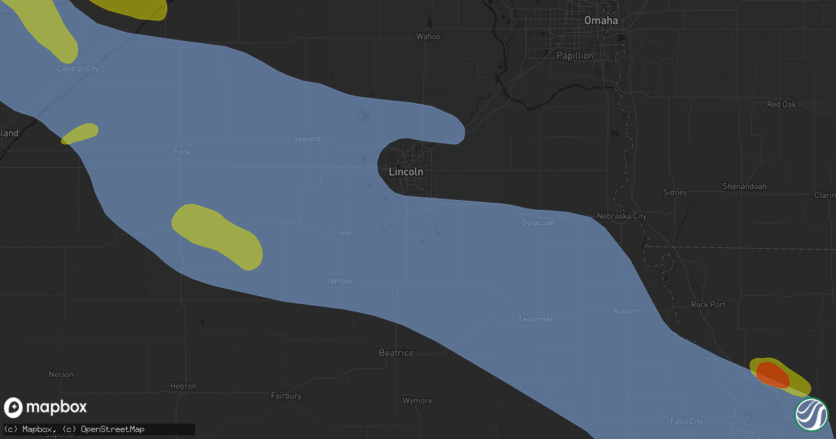 Hail map in Roca, NE on August 19, 2026