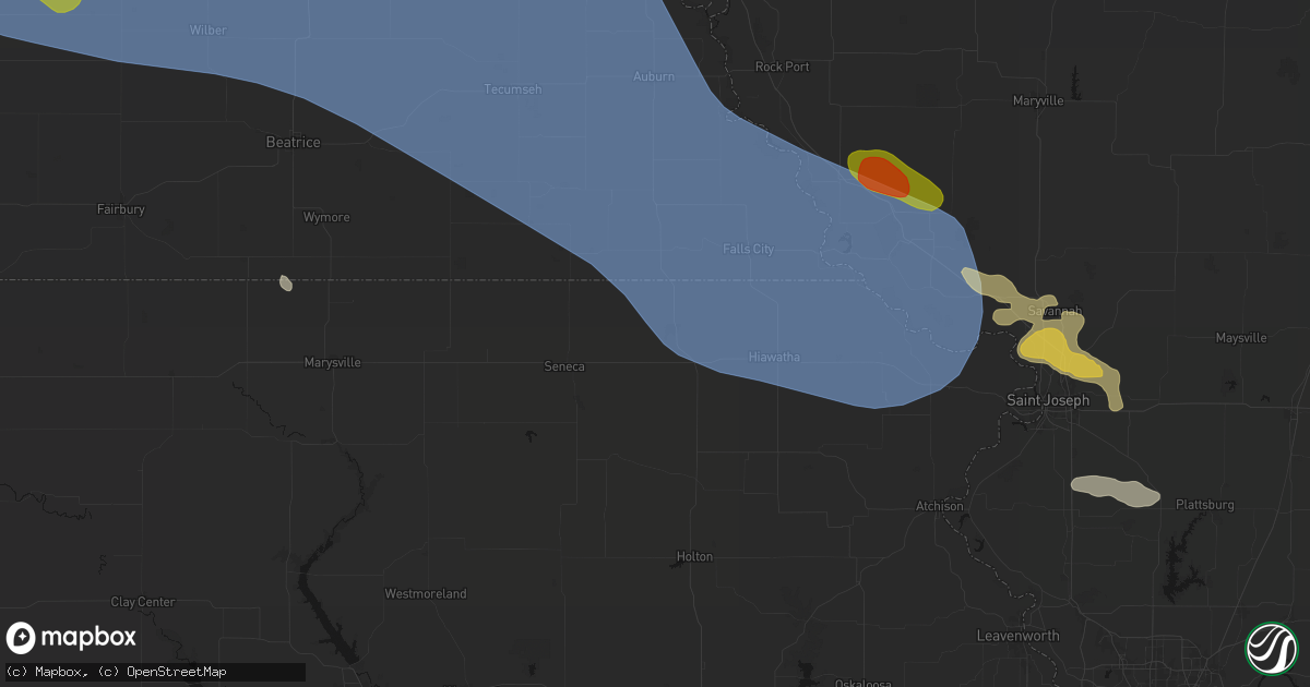 Hail map in Sabetha, KS on August 19, 2026