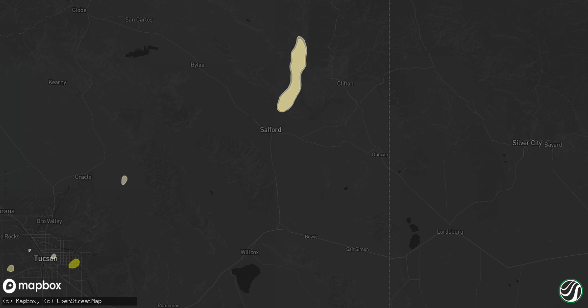 Hail map in Safford, AZ on August 19, 2026