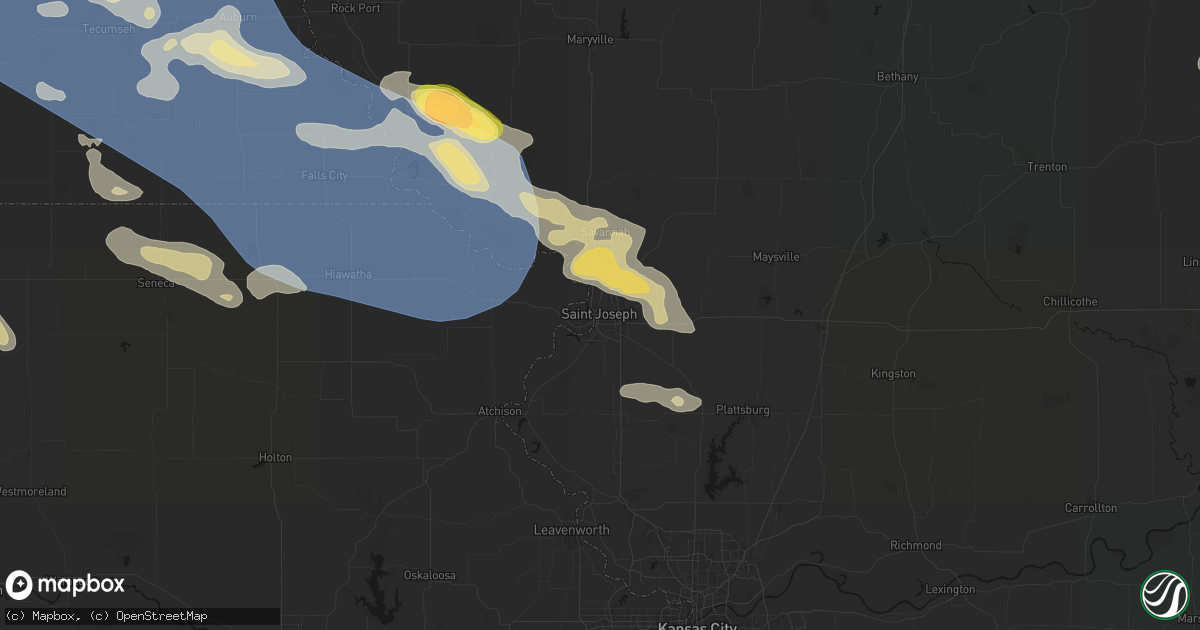 Hail map in Saint Joseph, MO on August 19, 2026