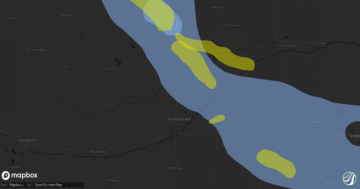 Hail map in Saint Libory, NE on August 19, 2026