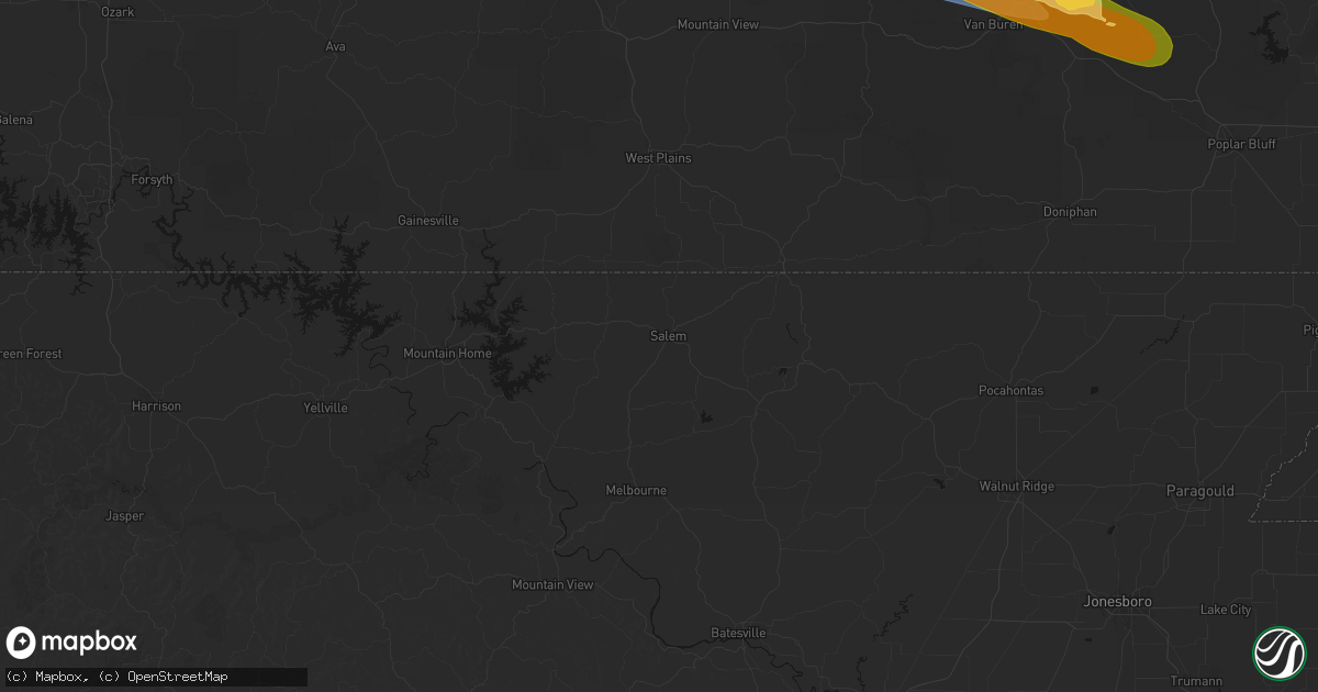 Hail map in Salem, AR on August 19, 2026