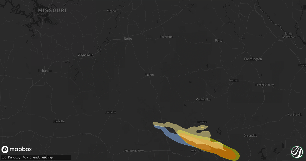 Hail map in Salem, MO on August 19, 2026