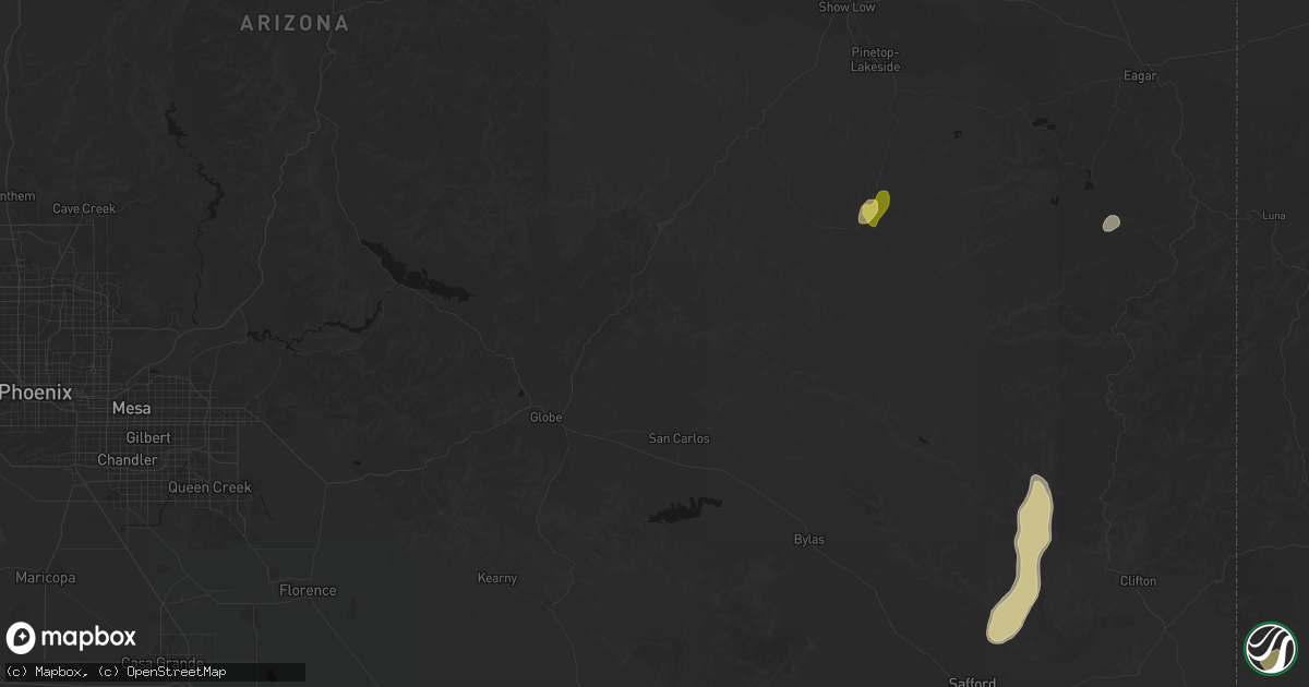 Hail map in San Carlos, AZ on August 19, 2026