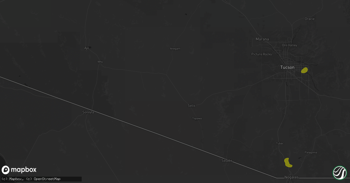 Hail map in Sells, AZ on August 19, 2026