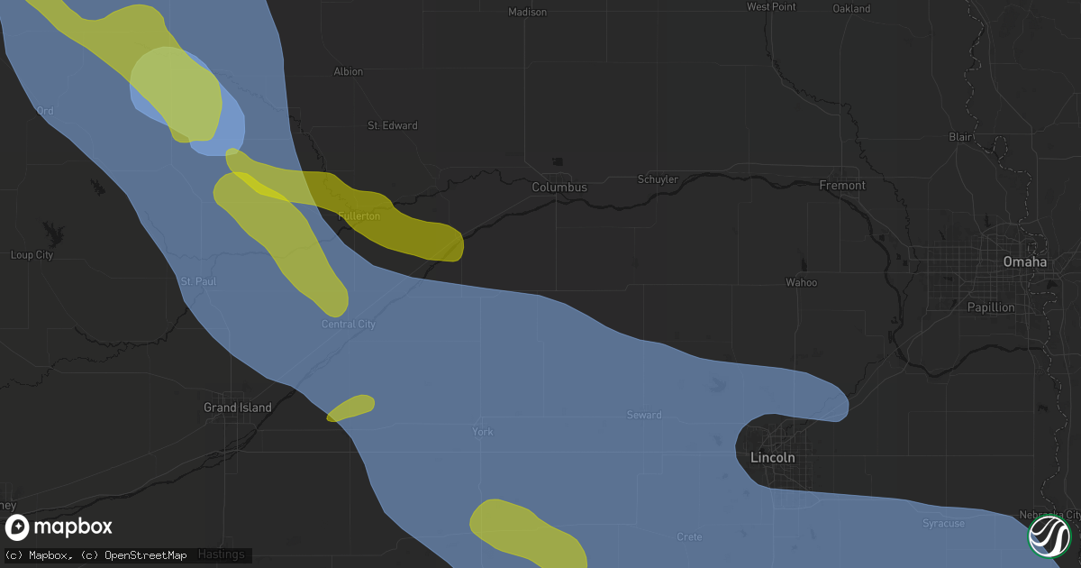 Hail map in Shelby, NE on August 19, 2026