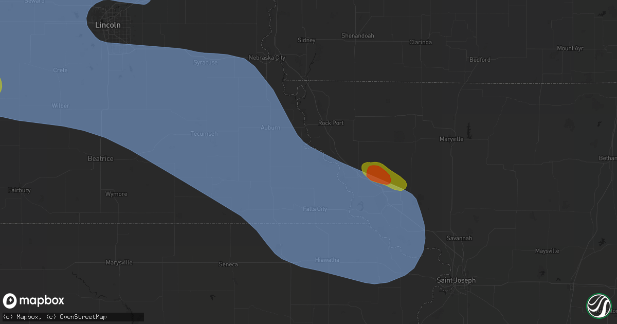 Hail map in Shubert, NE on August 19, 2026