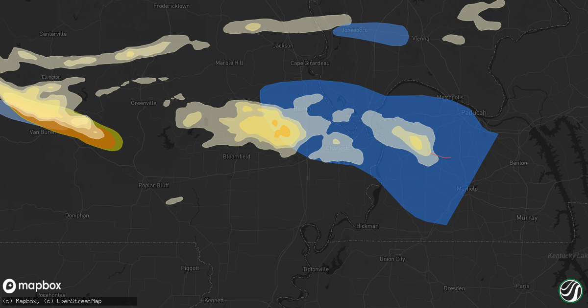 Hail map in Sikeston, MO on August 19, 2026