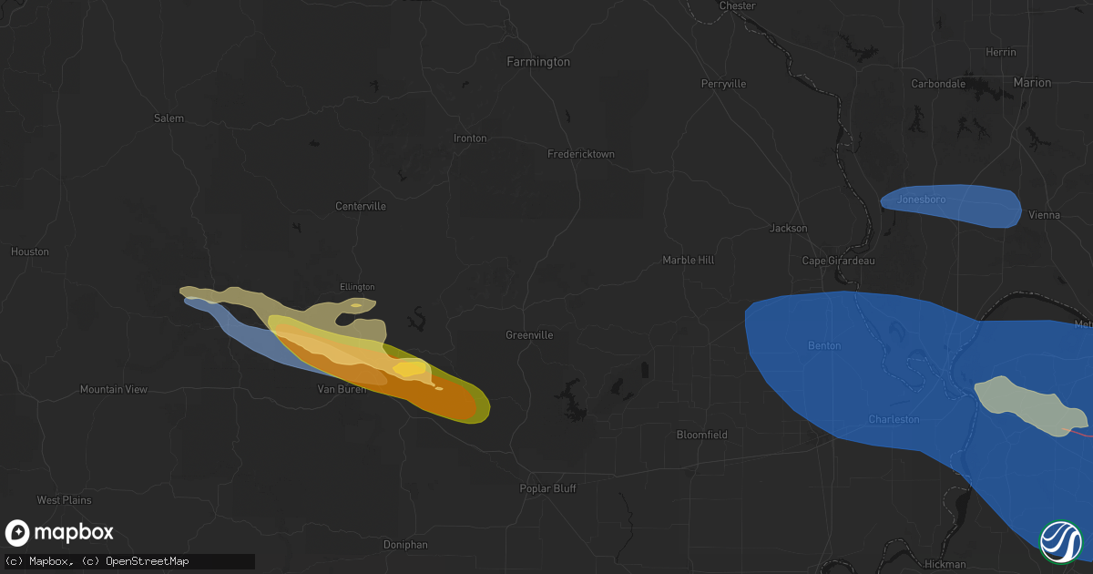 Hail map in Silva, MO on August 19, 2026