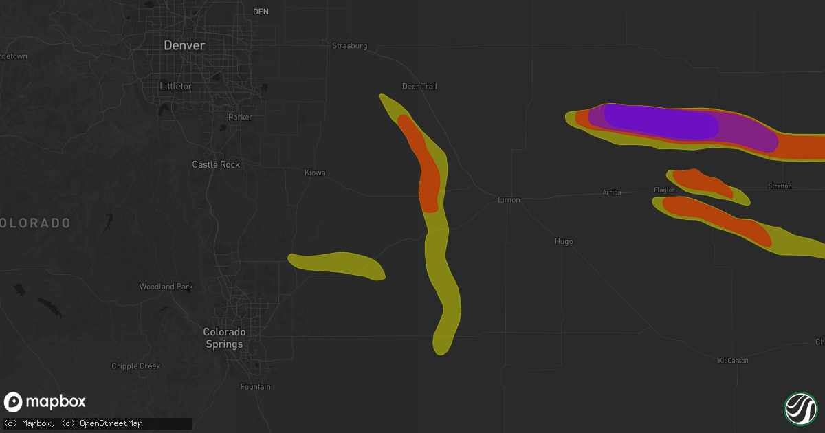 Hail map in Simla, CO on August 19, 2026