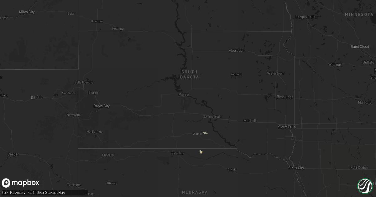 Hail map in South Dakota on August 19, 2026