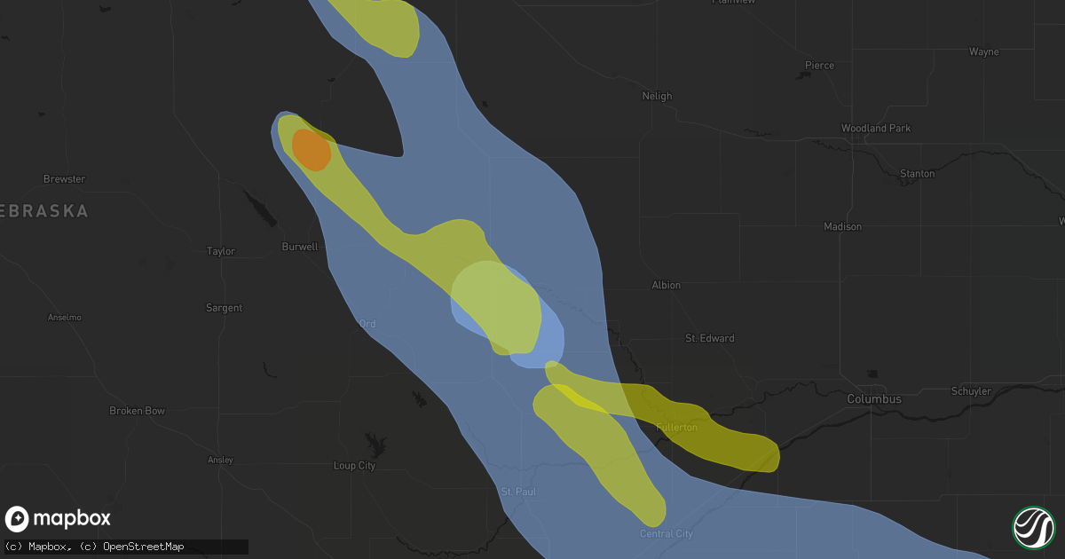 Hail map in Spalding, NE on August 19, 2026