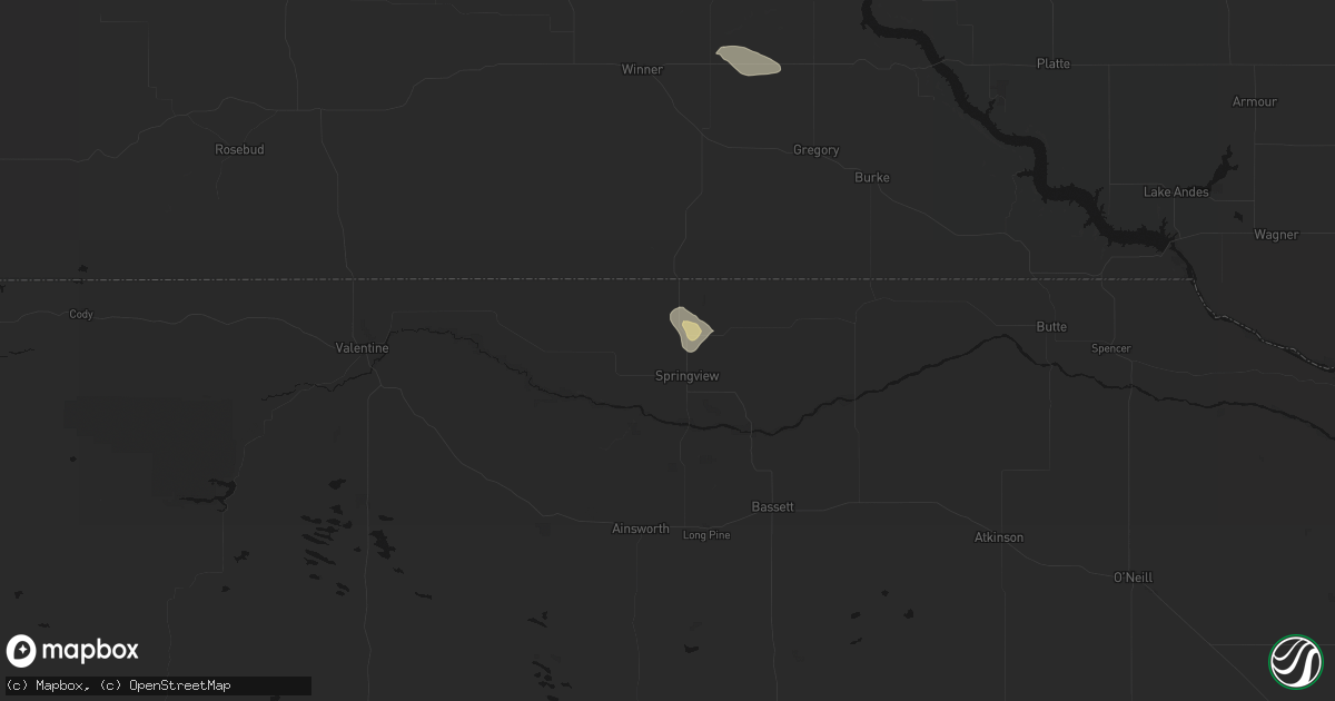 Hail map in Springview, NE on August 19, 2026