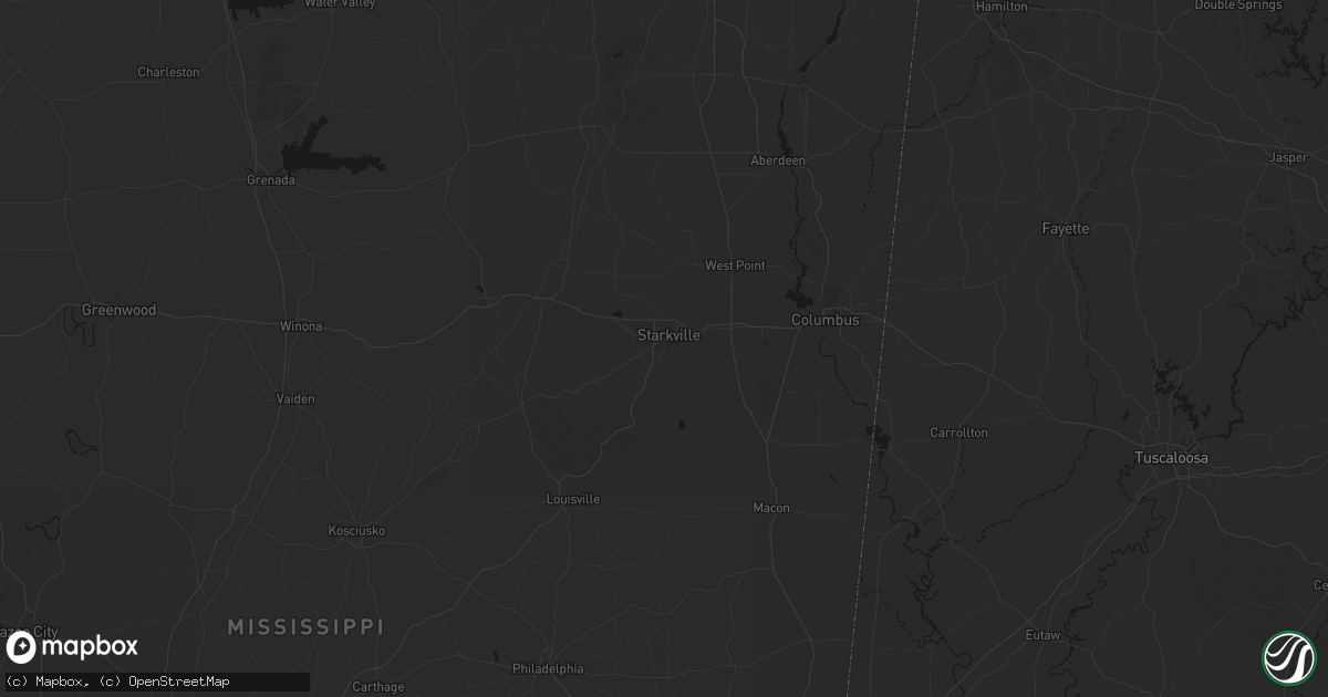 Hail map in Starkville, MS on August 19, 2026