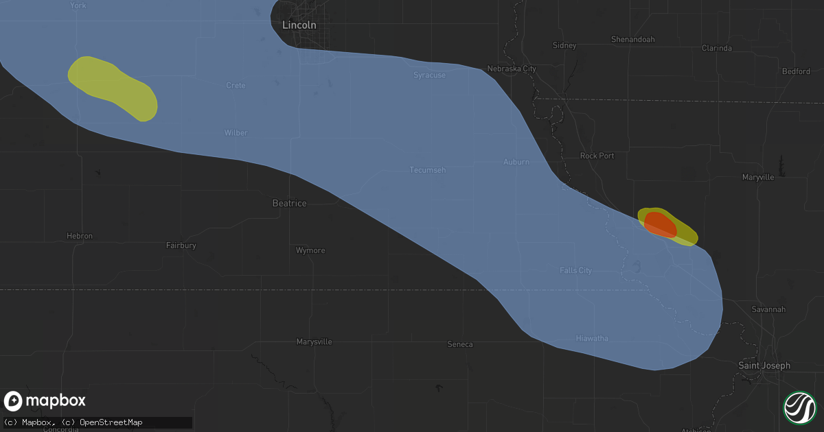 Hail map in Steinauer, NE on August 19, 2026