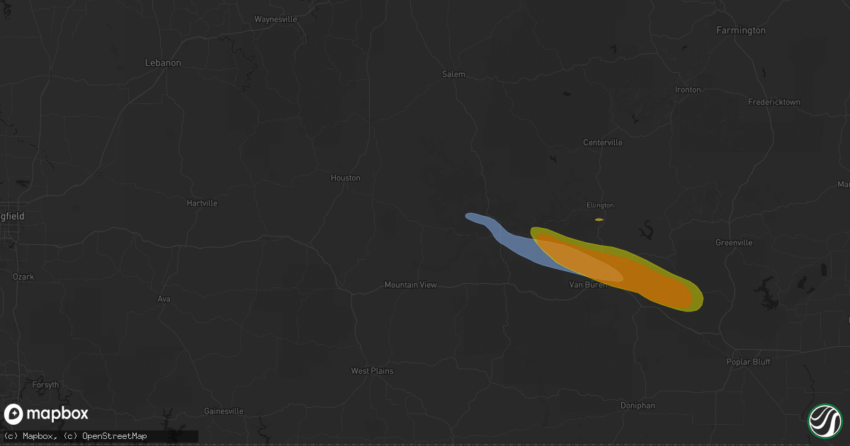Hail map in Summersville, MO on August 19, 2026