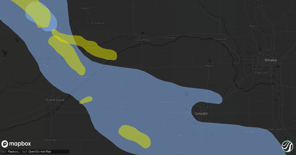 Hail map in Surprise, NE on August 19, 2026