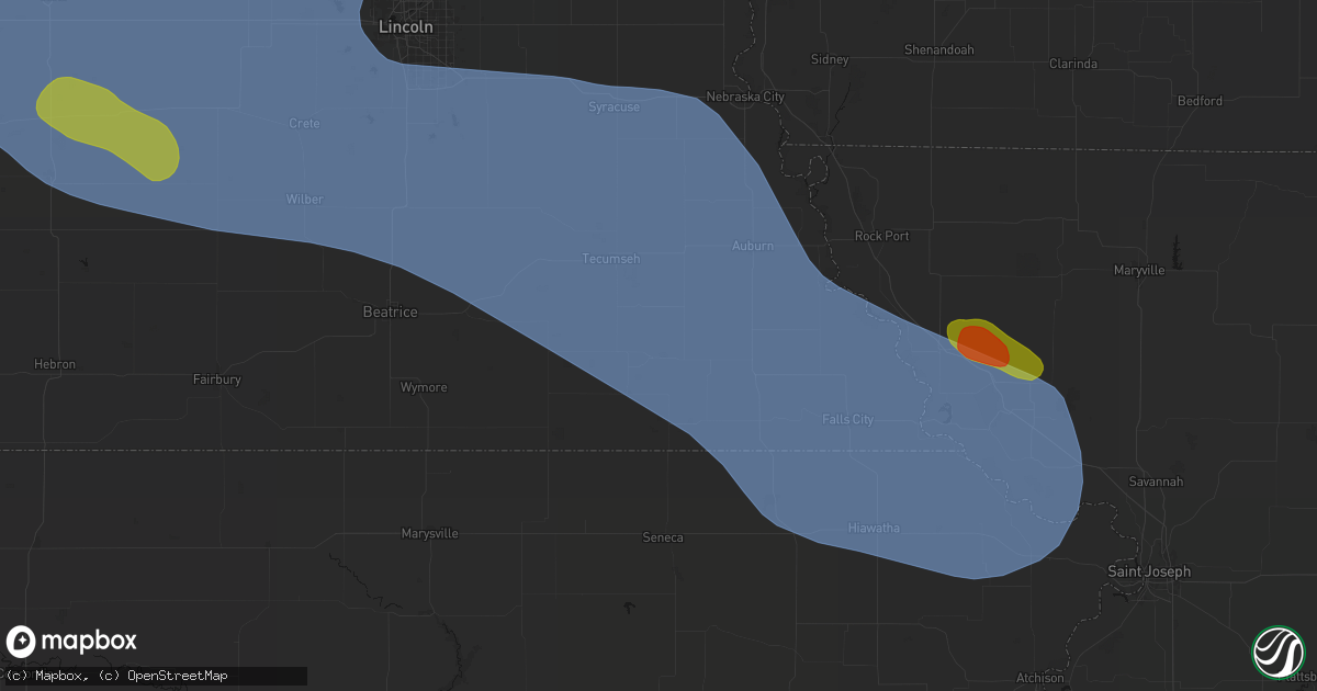 Hail map in Table Rock, NE on August 19, 2026