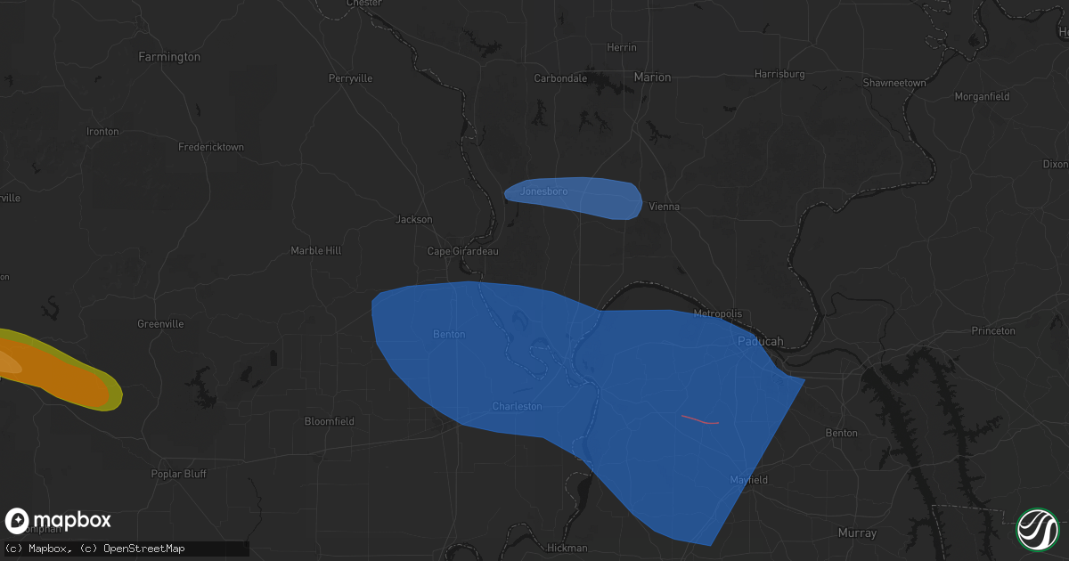 Hail map in Tamms, IL on August 19, 2026