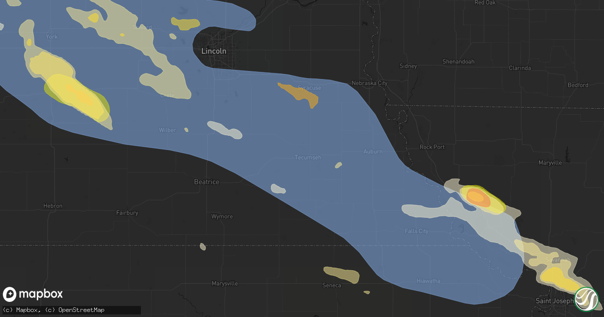 Hail map in Tecumseh, NE on August 19, 2026