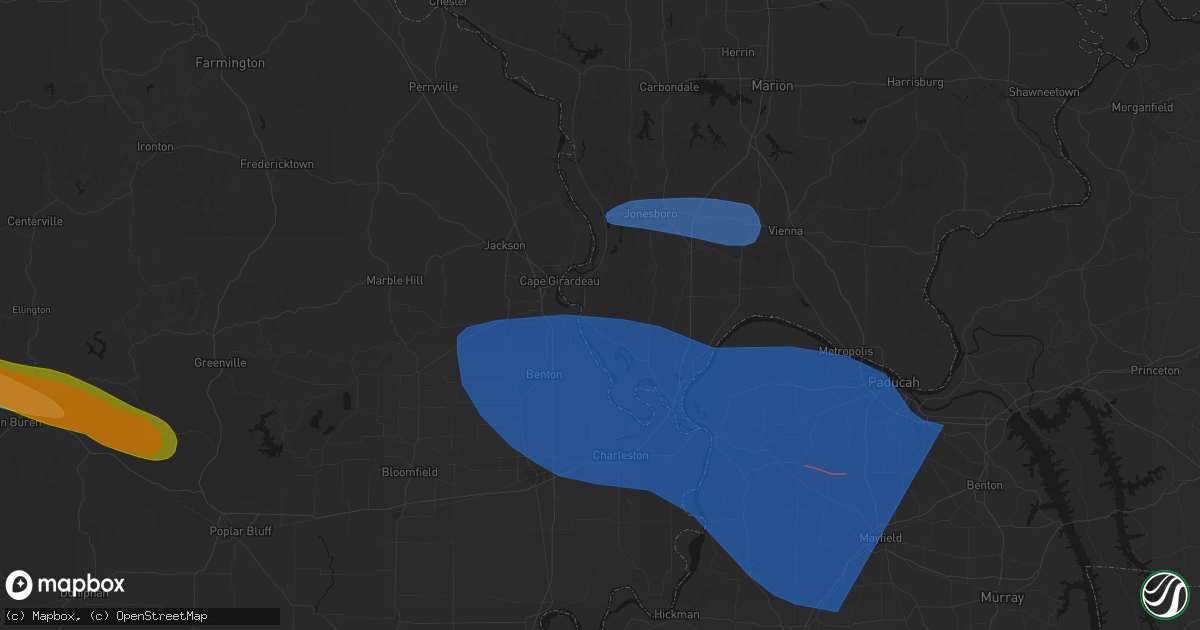 Hail map in Thebes, IL on August 19, 2026