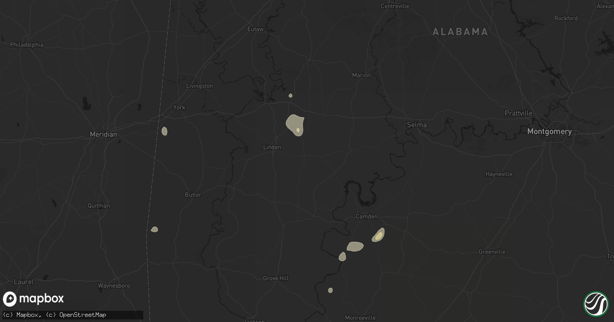 Hail map in Thomaston, AL on August 19, 2026