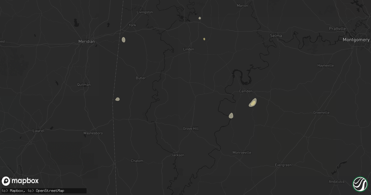 Hail map in Thomasville, AL on August 19, 2026