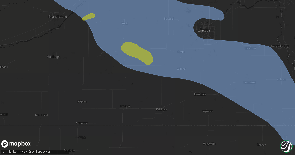 Hail map in Tobias, NE on August 19, 2026