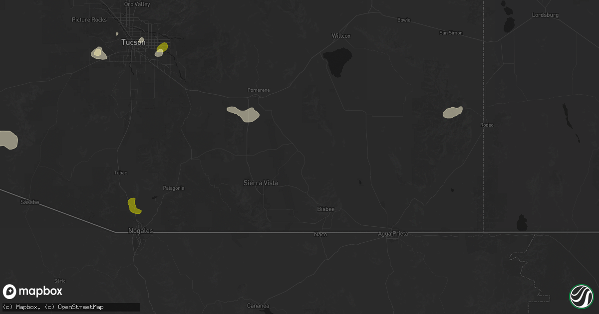 Hail map in Tombstone, AZ on August 19, 2026