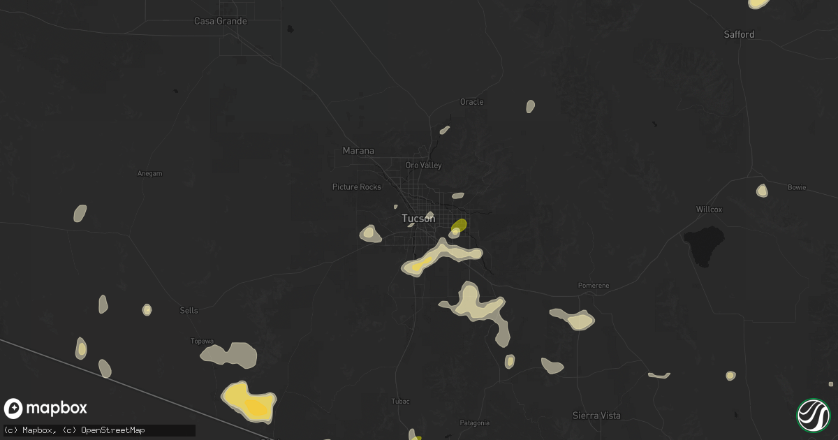 Hail map in Tucson, AZ on August 19, 2026