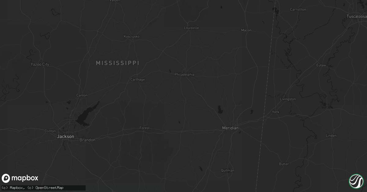 Hail map in Union, MS on August 19, 2026