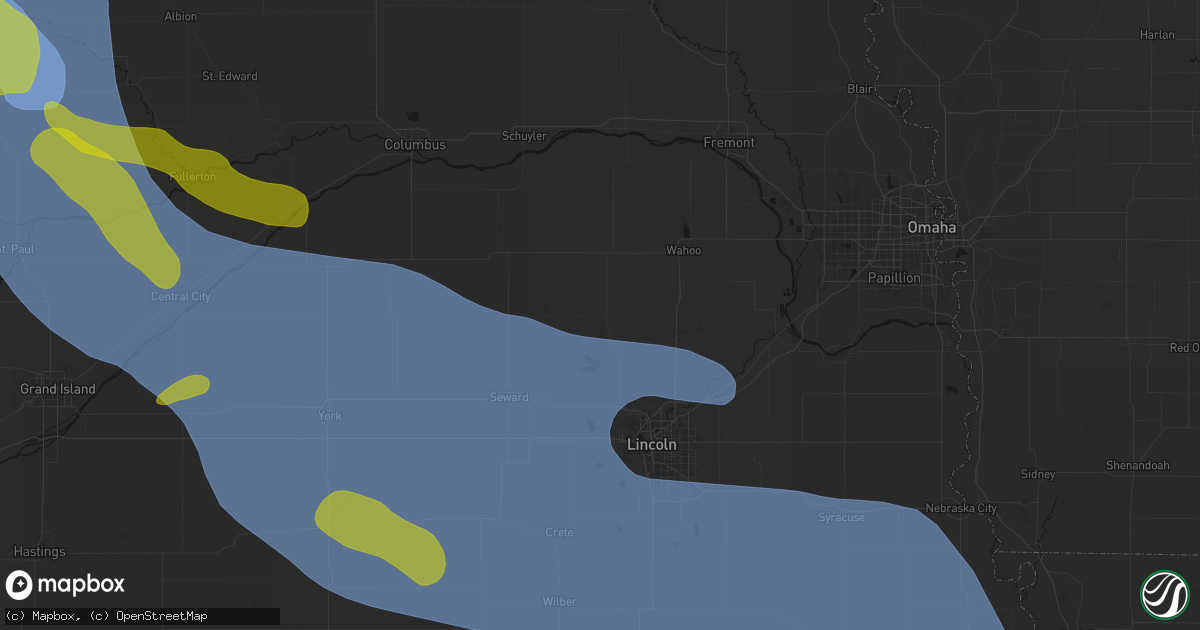Hail map in Valparaiso, NE on August 19, 2026
